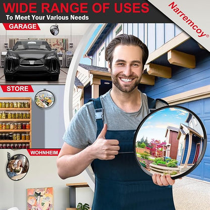 12 inch Acrylic Convex Mirror, Adjustable Wide Angle View Indoor Security Mirror, Corner Security Blind Spot for Warehouse, Office, Parking Garage and Traffic Safety