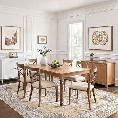8x10 Area Rugs Living Room: Washable Boho Large Neutral Vintage Soft Rug Stain Resistant Farmhouse Non-Slip Indoor Floor Retro Carpet for Bedroom Nursery Kids Office Dining Room- Sand Gray