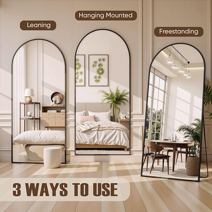 Full Length Mirror, 81"x41" Arched Full Body Mirror, Floor Mirrors with Stand, Body Mirrors Standing Hanging Leaning Against Wall,Aluminum Frame Mirrors for Bedroom Cloakroom,Living Room,Black