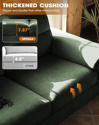 Upvilla 88.97" Modern Sofa Couch for Living Room, Deep Seat Sofas with 8”Cushion, Comfy 2-Seater Chenille Loveseat with Convertible Armrest, Removable Sofa Cover, High Leg (Green)