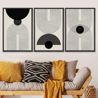 SIGNLEADER Framed Canvas Print Wall Art Black Semi-Circle an Line Parabola Abstract Shapes Illustrations Modern Art Minimalist Edgy Black and White for Living Room, Bedroom, Office - 16"x24"x3 BLACK