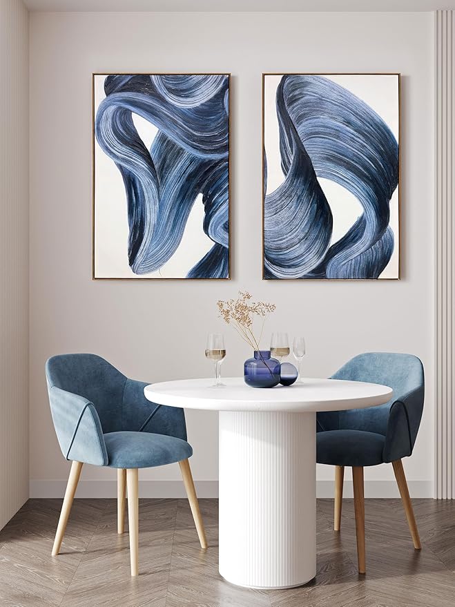 Zessonic Blue Abstract Wall Art Set of 2- Framed Twist Stroke Minimalist Graffiti on White Background Modern Canvas Artwork for Living Room, Bedroom, Office Decor, 24 x 36 Inches x 2