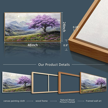 ZUITINGHUA Large Canvas Wall Art For Living Room Wood Framed Wall Decor For Bedroom Office Decorations Abstract Scenery Wall Paintings Purple Tree Pictures Artwork Aesthetic Home Mural 24x48 In