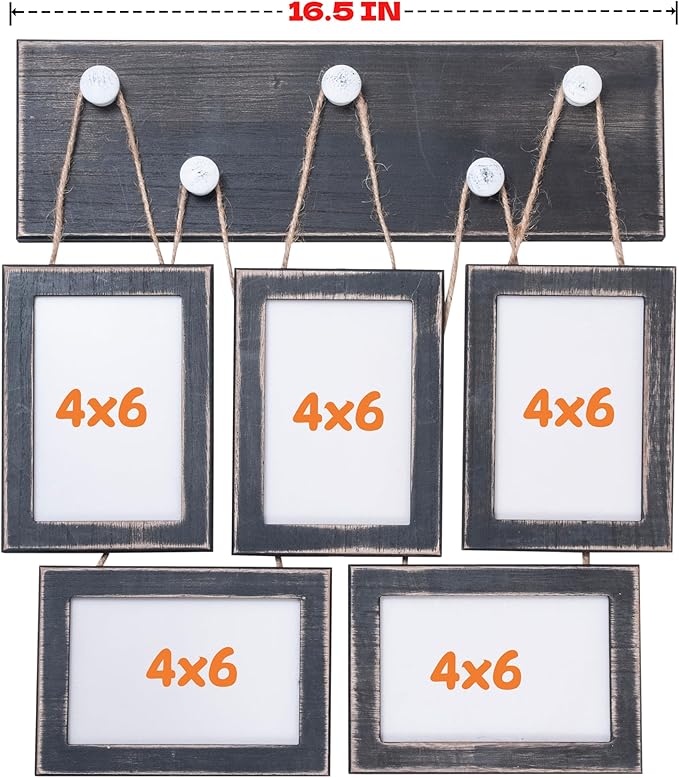 4x6 Picture Frames Collage for Wall Set of 5, Rustic Farmhouse Distressed Solid Wood Photo Frames, Black Vintage Wooden Frames for Wall & Tabletop Display, Gallery Wall Decor for Living Room Bedroom