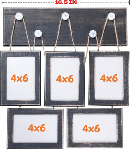 4x6 Picture Frames Collage for Wall Set of 5, Rustic Farmhouse Distressed Solid Wood Photo Frames, Black Vintage Wooden Frames for Wall & Tabletop Display, Gallery Wall Decor for Living Room Bedroom