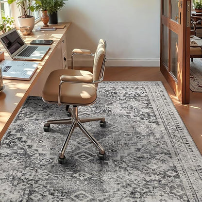 YOH Boho Washable Rug 5x7, Taupe Gray Vintage Non Slip Area Rug, Distressed Indoor Carpet for Living Room Bedroom Kitchen Office