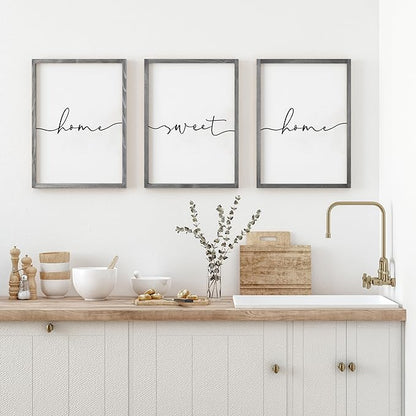 Heiple Set of 3 Framed Farmhouse Home Sweet Home Sign Above Bed Wall Decor for Bedroom Decor Wall Art Wood Signs