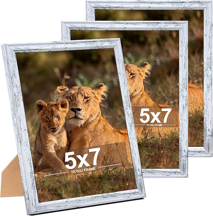 5x7 Picture Frame set of 3， Modern Style Wooed Frame Rustic White,Table Top or Wall Mount best gift