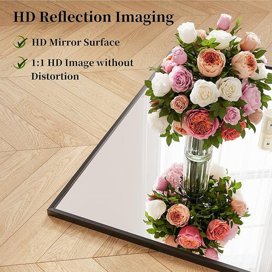 Large Full Length Mirror, 78"x35" Big Full Body Mirrors, Floor Mirror Full Length, Standing Mirror for Bedroom, Living Room Cloakroom, Tempered Glass, Aluminum Alloy, Black
