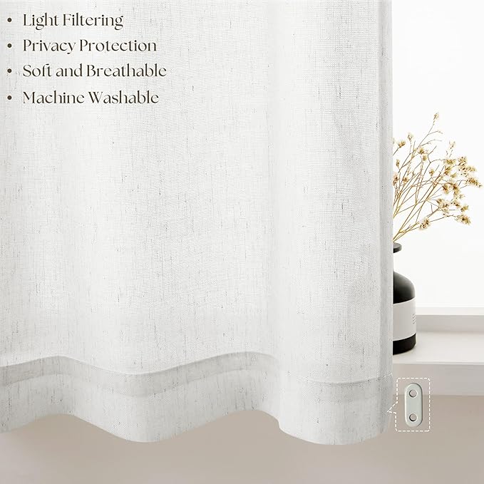 Semi Sheer Kitchen Curtains for Small Windows Light Filtering Curtains 24 inch Length Cream Boho Farmhouse Rod Pocket Cafe Drapes for Basement Bathroom Window Treatments, 25x24 Inch 2 PCS