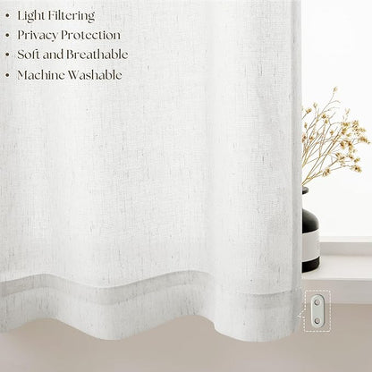 Semi Sheer Kitchen Curtains for Small Windows Light Filtering Curtains 24 inch Length Cream Boho Farmhouse Rod Pocket Cafe Drapes for Basement Bathroom Window Treatments, 25x24 Inch 2 PCS