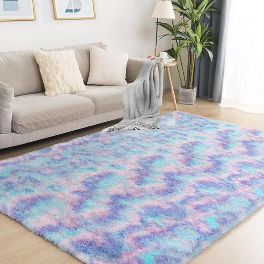 Puremy Rainbow Rug for Girls Room, 3x5 Fluffy Area Rugs for Bedroom, Colorful Kids Rug Cute Anti-Skid Indoor Carpet for Nursery, Living Room, Playroom, Home Decor