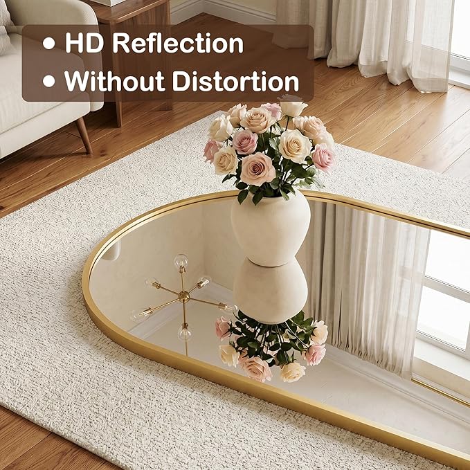 Antok Full Length Over-the-Door Hanging Mirror - Freestanding Wall Mount Leaning Body Mirror for Bedroom Living Room Entryway, 48" L x 14" W, Gold