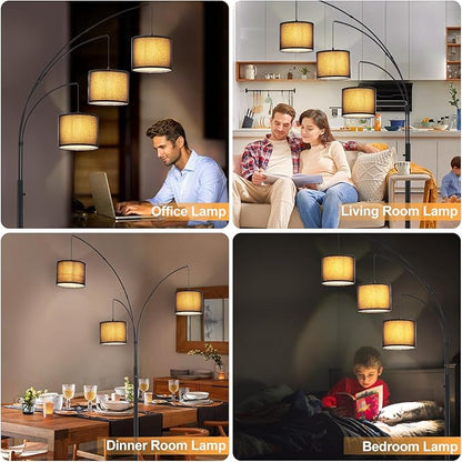 DLLT Modern Floor Lamp for Room: 3-Light Black Tree Dimmable Floor Lamps with Black Shades for Living Room - Arc Standing Lamp for Bedroom - Tall Floor Lamp for Office Corner 3 LED Bulbs Included