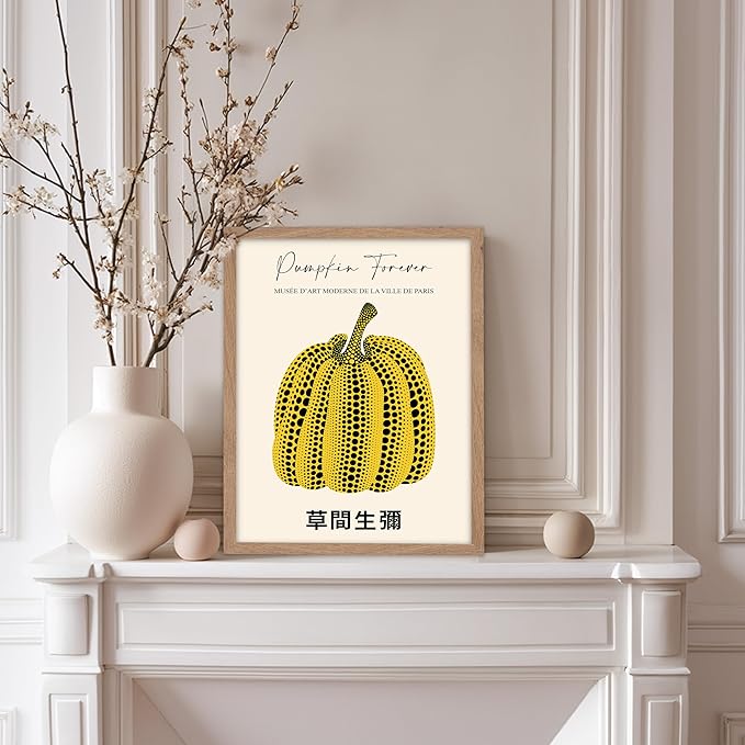 Poster Master Vintage Poster - Retro Pop Art Print - Gift for Artist, Friend - Pumpkin Forever, Black Dot, Modern, Abstract - Wall Decor for Home, Office, 11x14 Beige Framed