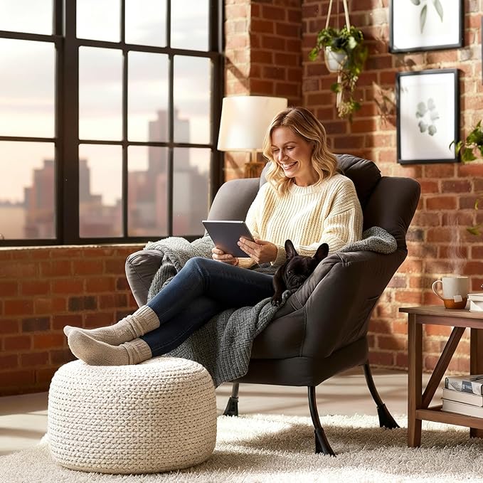 Lazy Chair, Large Accent Chair, Modern Comfy Armchair, Dark Grey Chair for Living Room Bedroom Dorm Room Office Apartment Reading Relaxing Use