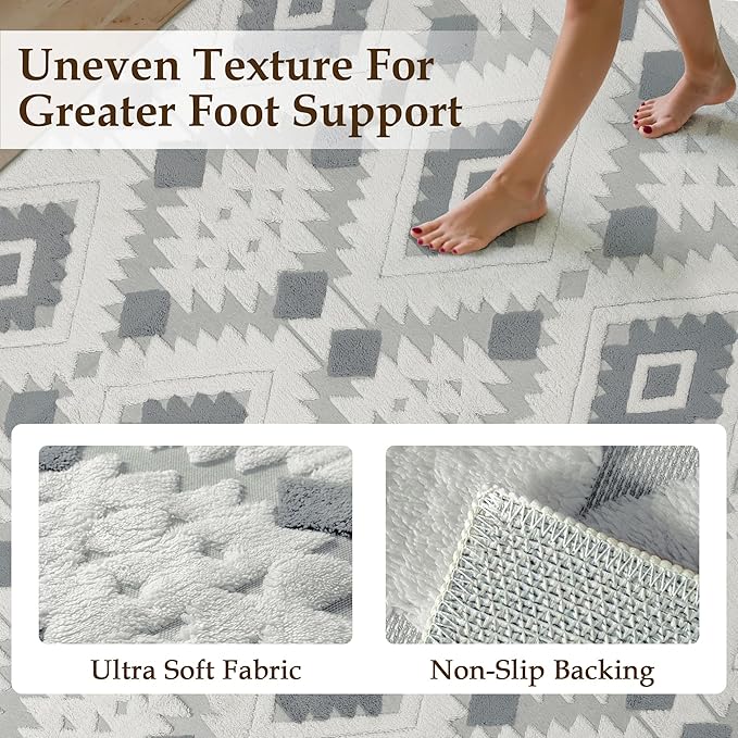 PureCozy Moroccan 4x6 Area Rug for Living Room Blue Grey Washable Checkered Shag Bedroom Carpet Non Slip Soft Neutral Boho Modern Throw Rug Entryway Office Kitchen Dining Room Nursery