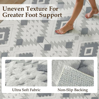 PureCozy Moroccan 4x6 Area Rug for Living Room Blue Grey Washable Checkered Shag Bedroom Carpet Non Slip Soft Neutral Boho Modern Throw Rug Entryway Office Kitchen Dining Room Nursery