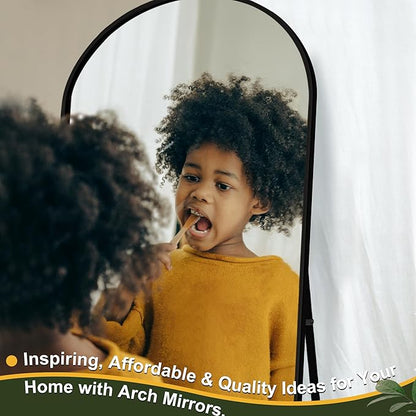 NicBex Arched Full Length Mirror with Stand, 57"x 20" Black Full Body Mirror, Aluminum Alloy Frame Floor Mirror, Free Standing Mirror, Wall-Mounted, for Bedroom Living Room