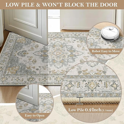 CAPALOCA Machine Washable Rugs Nursery Rug 8x10 Area Rugs Girl Non Slip Low Pile Water Repellent Soft Print Pattern for Bedroom Indoor Decor Kids Playroom Graygreen