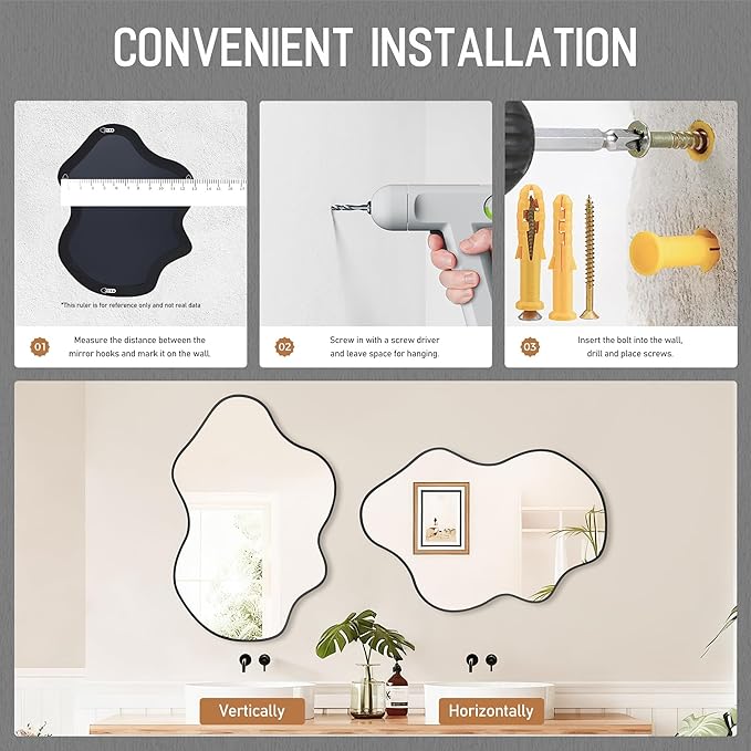 Black Clouds Irregular Wall Mirrors 24''x36'', Clouds Decorative Modern Mirror for Bedroom Bathroom Living Room or Entryway