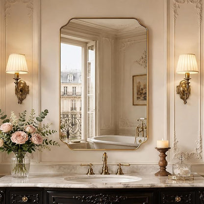 Gold Wall Mirror 36"x24", Scalloped Edge Vanity Mirror - Hangs Vertically/Horizontally Decorative Bathroom Mirror for Vanity, Bedroom & Entryway, Aesthetic Bathroom Decor