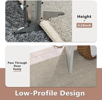 FinRèc 2x8 Washable Runner Rugs for Kitchen Hallway Bedroom, Low Pile Thin Rug Solid Color, Non-Slip Carpet Indoor for Home Decor (Greige/White)