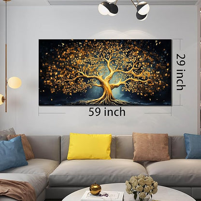 Ouzzlie Black Art for Office Decor Tree Wall Decor Living Room Modern Large Gold Canvas Wall Art for Bedroom 29" x 59"