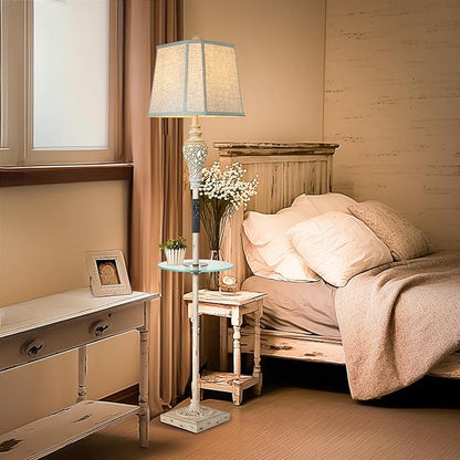 LuxSight Collection Rustic Floor Lamp, Living Room Lamps with Glass Tray, stepless diming Floor Lamp with Remote Control and USB A&C Charging Ports for Living Room Bedroom Office Smart Bulbs Included