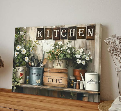Rustic Kitchen Canvas Wall Art Inspirational Kitchen Painting Picture Decor Country Still Life Floral Poster Print Artwork for Restaurant Home Decoration