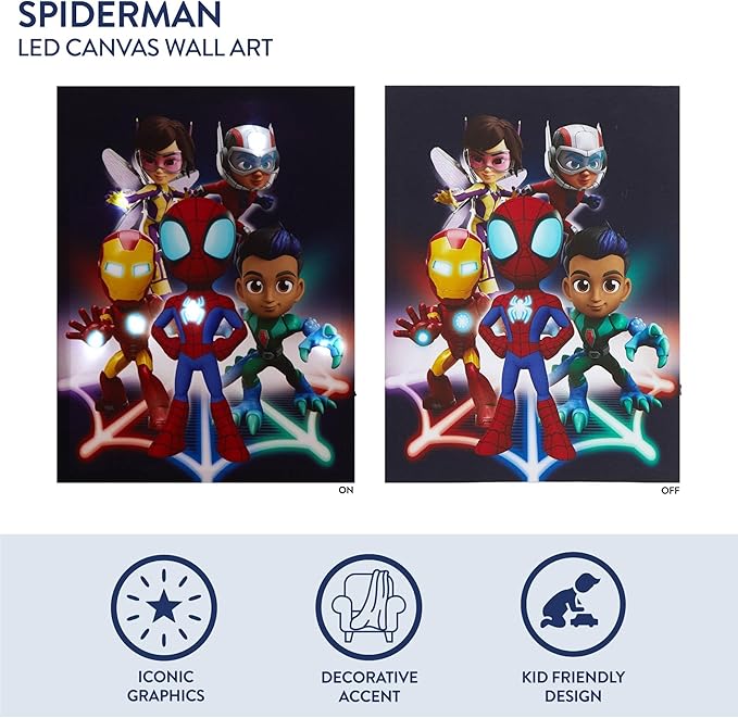 Marvel Spidey and Friends LED Wall Art,Light-Up Children’s Hanging Décor for Kids’ Bedroom or Playroom, 11.5" x 15.75"