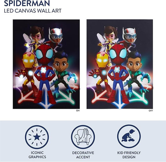 Marvel Spidey and Friends LED Wall Art,Light-Up Children’s Hanging Décor for Kids’ Bedroom or Playroom, 11.5" x 15.75"