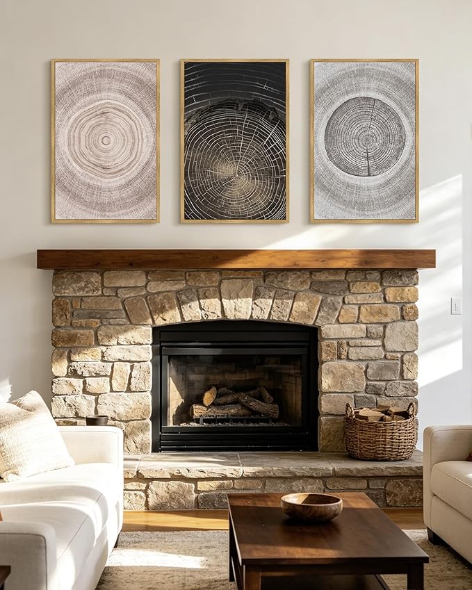 PHOPAGO Vintage Tree Rings Wood Framed Wall Art Large 16x24in Modern Retro Wood Stump Wall Decor Nature Farmhouse Rustic Art Prints Living Room Bedroom Home Decor - Natural Framed