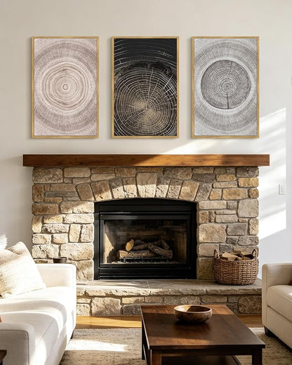 PHOPAGO Vintage Tree Rings Wood Framed Wall Art Large 16x24in Modern Retro Wood Stump Wall Decor Nature Farmhouse Rustic Art Prints Living Room Bedroom Home Decor - Natural Framed