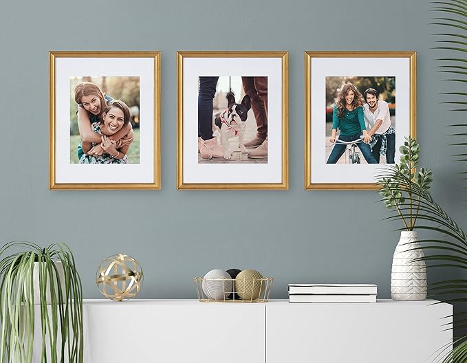 Kate and Laurel Adlynn Wall Picture Frame Set, 11" x 14" matted to 8" x 10", Gold, Set of 4