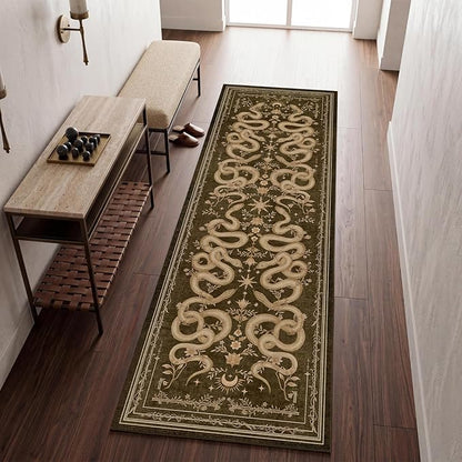 Garvee Snake Gothic Washable Kitchen Runner Rug 2x6 Dark Whimsical Unique Soft Thin Indoor Floor Mat for Bathroom Hallway Entryway Bedroom Indoor Decor Low Pile Non-Slip TPE Backing Brown