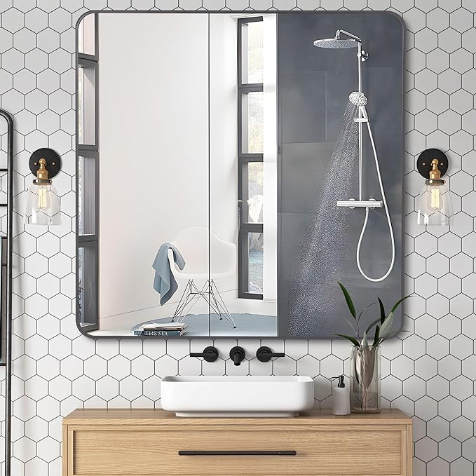 DESBING 36" x 36"Bathroom Mirror, Matte Black Wall Mirror with Metal Frame, Decorative Rectangular Vanity Mirror for Bedroom Bathroom Living Room Entryway (Horizontal/Vertical)