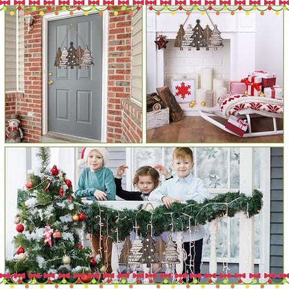 Soaoo Rustic Christmas Door Sign Decor Neutral Wooden Farmhouse Christmas Tree Hanging Sign Nature Vintage Xmas Front Door Decor Wood Welcome Hanger for Home Wall Indoor Outdoor Decoration