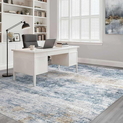 5x8 Area Rug Living Room: Washable Large Neutral Rug Abstract Soft Modern Stain Resistant Indoor Floor Non-Slip Carpet for Bedroom Nursery Kids Office Playroom Dining Room Under Table- Blue Gold