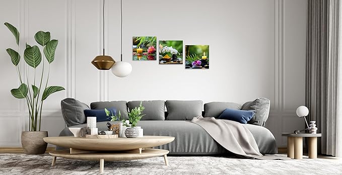 TutuBeer 3 Pcs Wall Art for Spa Zen Canvas Wall Art Still Life Spa Stones with Orchid Green Bamboo Zen Pictures Prints on Canvas for Home Office Wall Decor Stretched and Framed 16x16inchx3