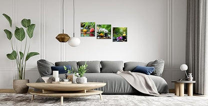 TutuBeer 3 Pcs Wall Art for Spa Zen Canvas Wall Art Still Life Spa Stones with Orchid Green Bamboo Zen Pictures Prints on Canvas for Home Office Wall Decor Stretched and Framed 16x16inchx3
