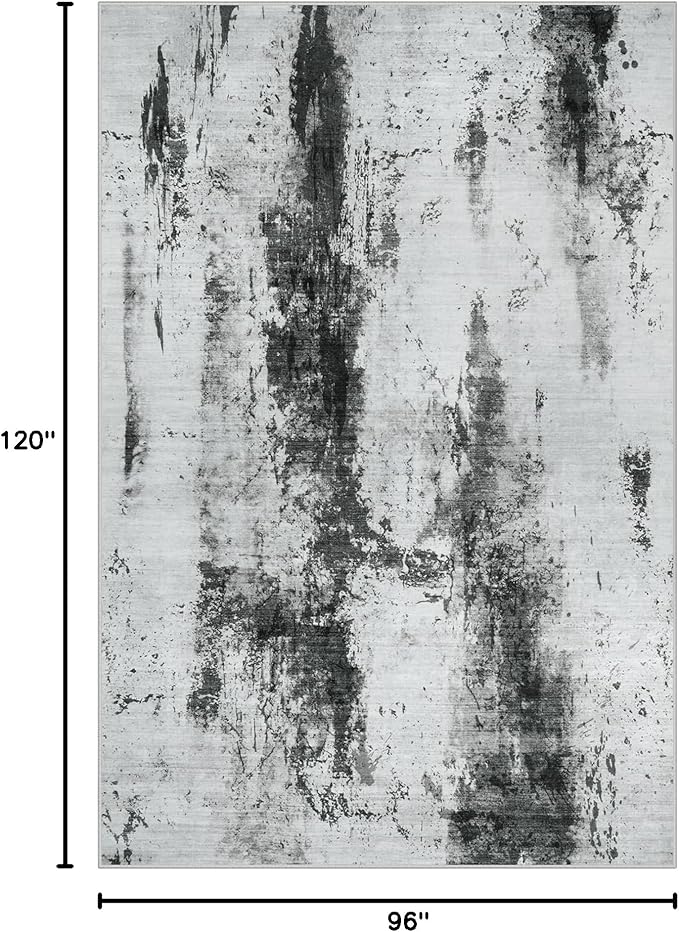 8x10 Area Rugs Washable Rug: Modern Abstract Living Room Rug Soft Anti-Skid Thin Carpet Indoor Floor Non-Shedding Carpets for Bedroom Dining Room Farmhouse Nursery Home Office Black White Grey