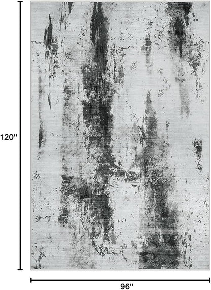 8x10 Area Rugs Washable Rug: Modern Abstract Living Room Rug Soft Anti-Skid Thin Carpet Indoor Floor Non-Shedding Carpets for Bedroom Dining Room Farmhouse Nursery Home Office Black White Grey
