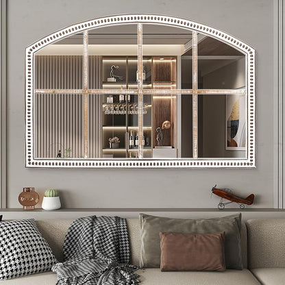 HOITUZYUS Farmhouse Windowpane Wall Mirror 28x42 Inch, Large Rustic Distressed Wooden Mirror Decorative for Living Room, Bedroom, Entryway, Hallway
