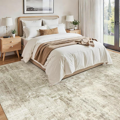 Soalmost Washable Area Rug 8x12, Large Soft Rugs for Living Room Vintage Beige Gray Carpet 8x12 Area Rugs for Bedroom Dining Room Non-Slip Stain Resistant Under Table Rug