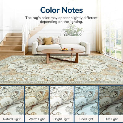 Lessymo Washable Area Rug for Living Room,9x12 Large Rugs with Non-Slip Backing,Soft Boho Carpets for Bedroom Dining Room Nursery Home Office,Light Beige