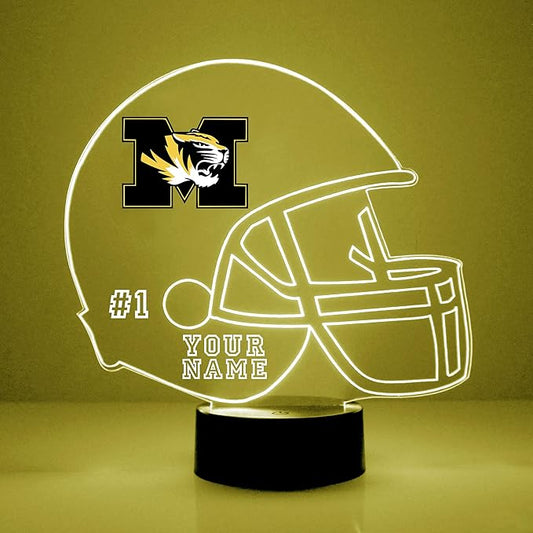 Custom University of Missouri (Mizzou) Tigers Football Helmet LED Sign Night Light Lamp with Remote, Personalized Name, Text, Officially Licensed from The CLC by Mirror Magic Gifts, Made in The USA