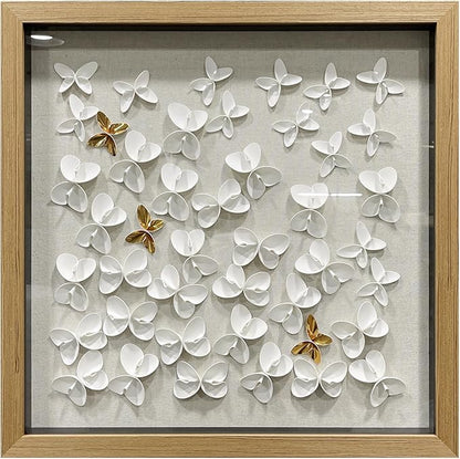 BrightA 3D Textured wall decorations, A butterfly-shaped wall sculpture made of gold and white with a leather-like texture, large artworks, gradient colors, modern artworks, suitable for decoration in living rooms and bedrooms 23.6"x23.6"