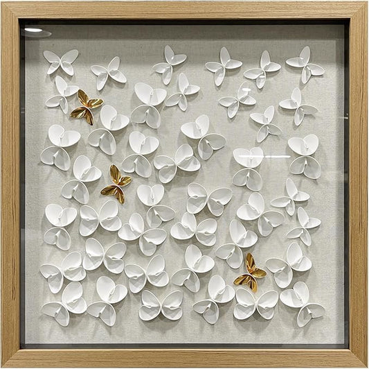 BrightA 3D Textured wall decorations, A butterfly-shaped wall sculpture made of gold and white with a leather-like texture, large artworks, gradient colors, modern artworks, suitable for decoration in living rooms and bedrooms 23.6"x23.6"