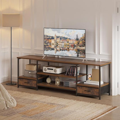 DUMOS 63 inch TV Stand, Entertainment Center with Charging Station (2AC+USB+Type-C), Media Console Table with Storage Drawers & Open Shelves, Heavy Duty Frame for Living Room, Rustic Brown